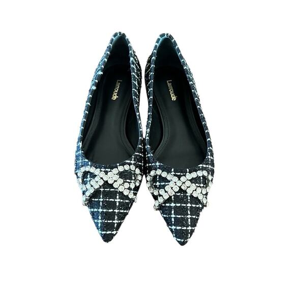 Larroude Shoes - Larroude Lee Pointed Toe Slip On Tweed Flats  Bow Embellished NEW 7.5